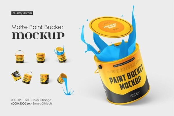 Matte Paint Bucket Mockup Set