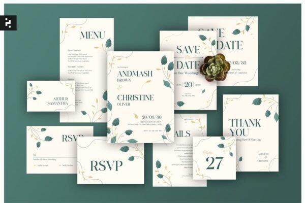 Minimal Floral Wedding Suite Invitation