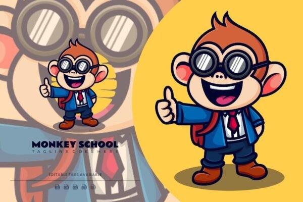 Monkey School Mascot Cartoon Logo