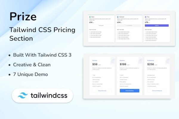 New Creative Tailwind CSS Pricing Sections - Prize