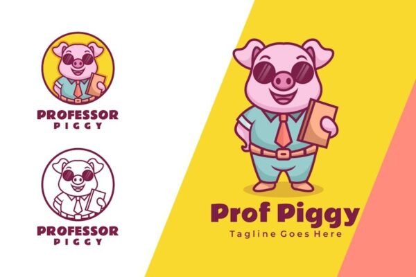 Prof Piggy Mascot Cartoon Logo