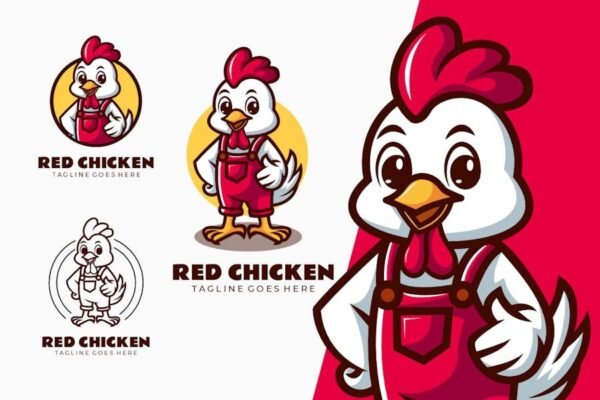 Red Chicken Mascot Cartoon Logo