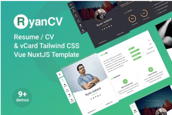 Ryan Tailwind CSS CVResume Vue NuxtJS Template