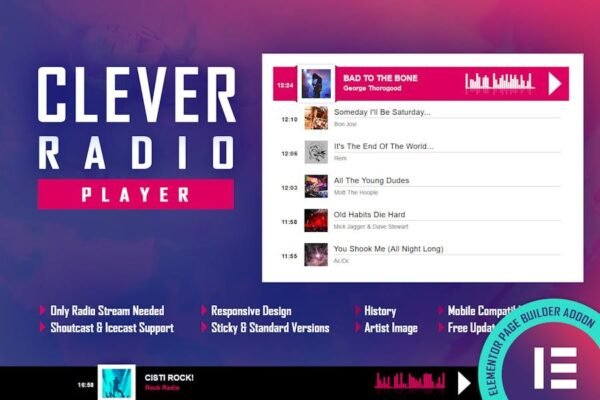 CLEVER - HTML5 Radio Player & History - Elementor