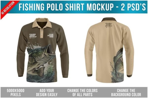 Fishing Polo Shirt Mockup - 2 Photoshop Files