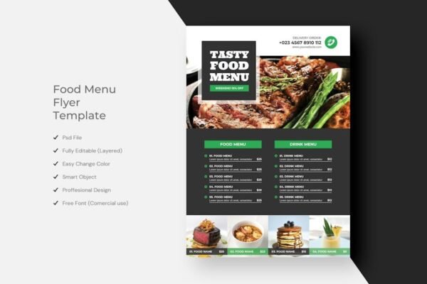 Food Menu Flyer Template Design