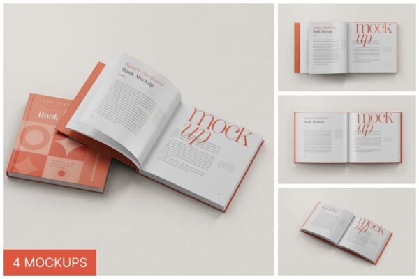 Open Square Hardcover Book Mockup Set