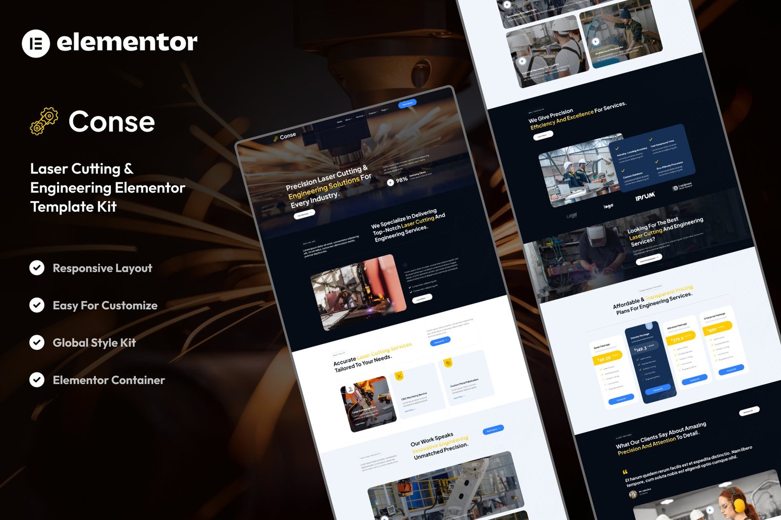 Conse - Industrial & Laser Cutting Services Elementor Template Kit