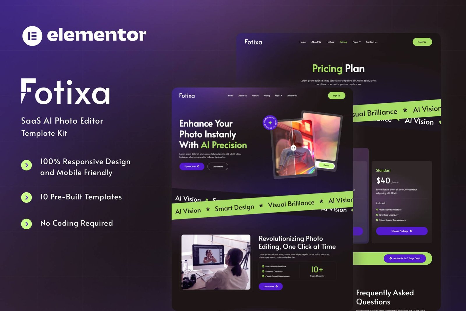 Fotixa - SaaS AI Photo App Website Elementor Template Kit 1 Fotixa - SaaS AI Photo App Website Elementor Template Kit