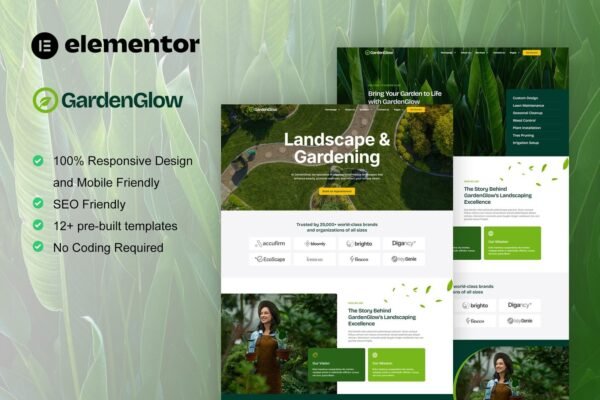 GardenGlow - Gardening & Landscape Elementor Pro Template Kit