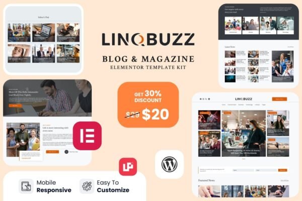 Linqbuzz - Blog & Magazine Elementor Pro Template Kit
