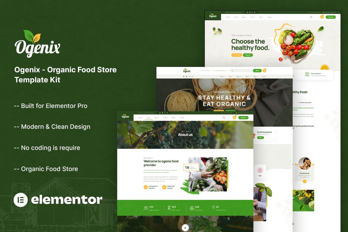 Ogenix - Organic Food Store Elementor Template Kit