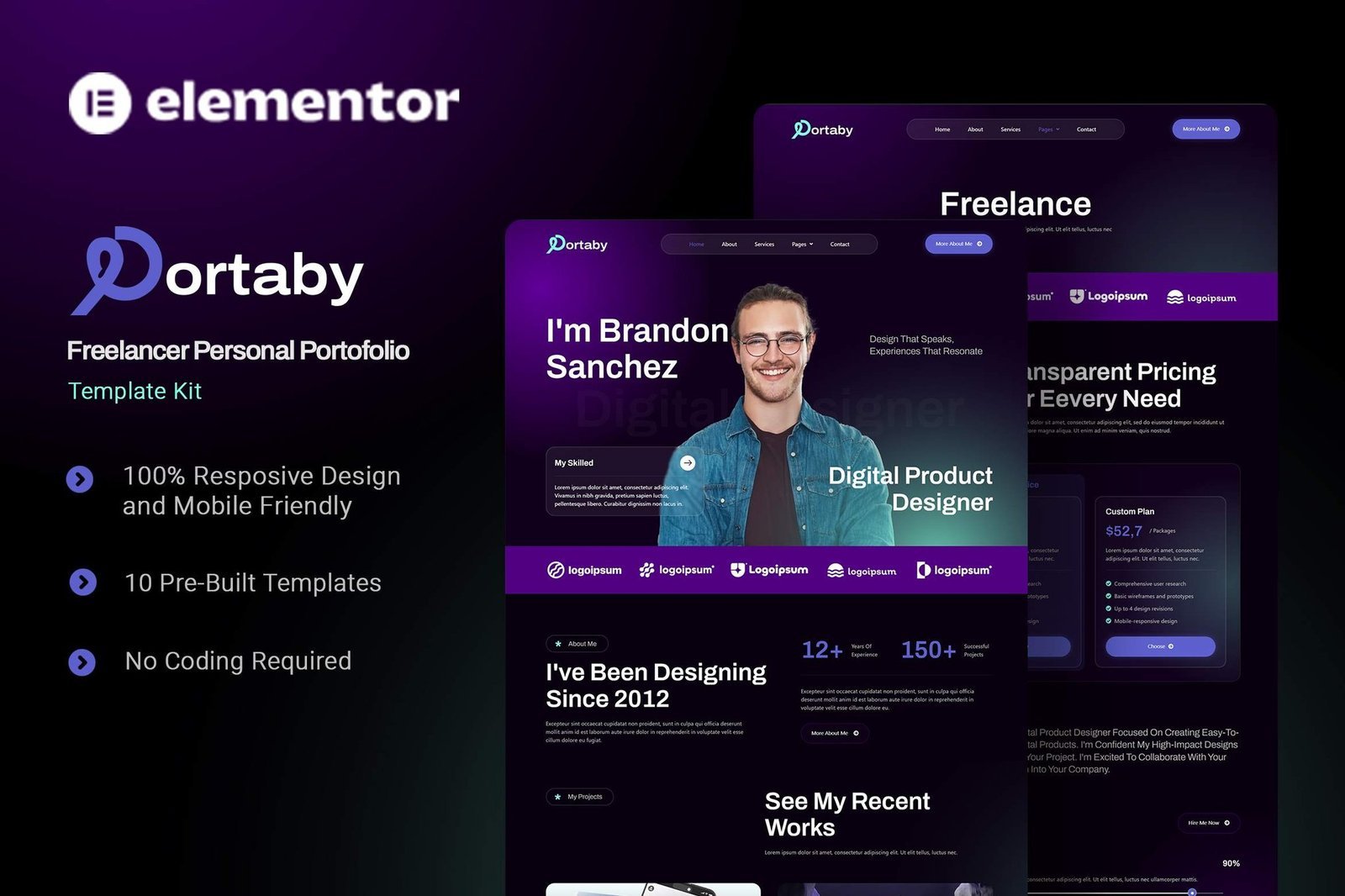 Portaby - Freelancer Personal Portofolio Elementor Template Kit 1 Portaby - Freelancer Personal Portofolio Elementor Template Kit