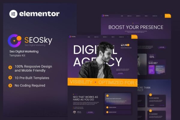 Seosky - Seo Digital Marketing Elementor Template Kit