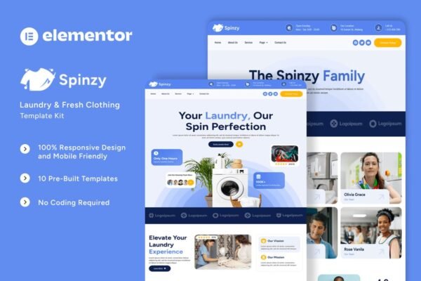 Spinzy - Laundry & Fresh Clothing Elementor Template Kit