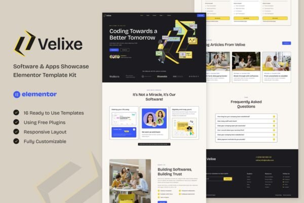 Velixe - Software & Apps Showcase Elementor Template Kit