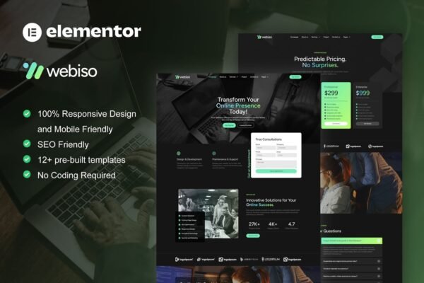 Webiso - Dark Digital Agency Elementor Template Kit